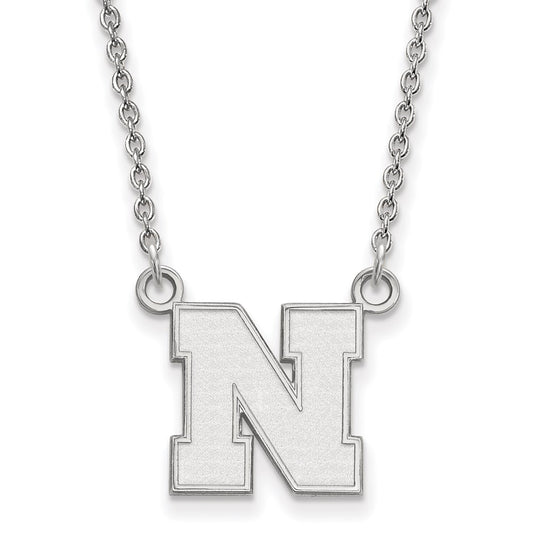 Sterling Silver Rhodium Plated Logoart University Of Nebraska Letter N Small Pendant 18 Inch Necklace