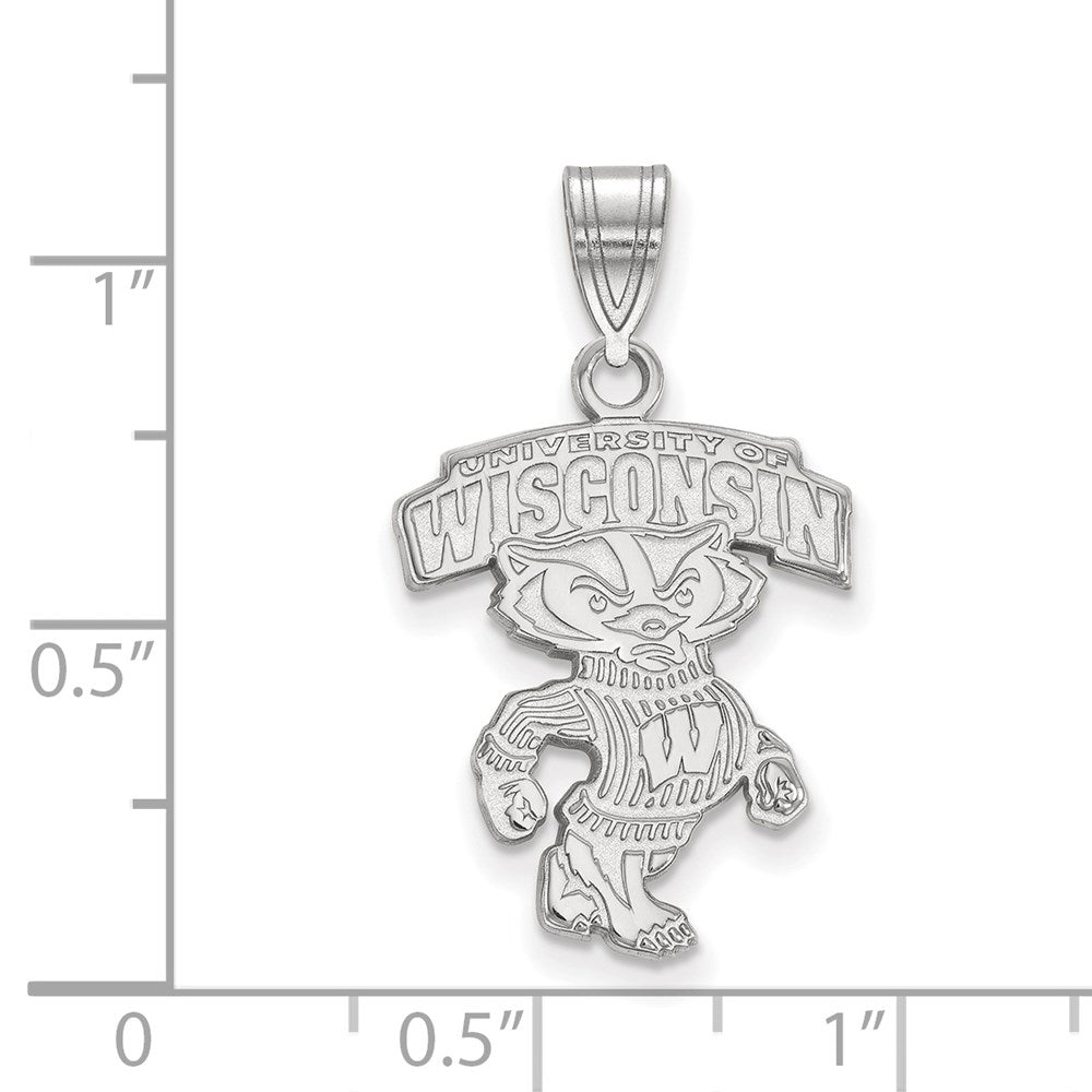 Sterling Silver Rhodium Plated Logoart University Of Wisconsin Large Pendant