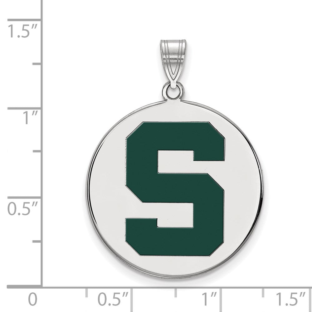 Sterling Silver Rhodium Plated Logoart Michigan State University Letter S Extra Large Enameled Disc Pendant