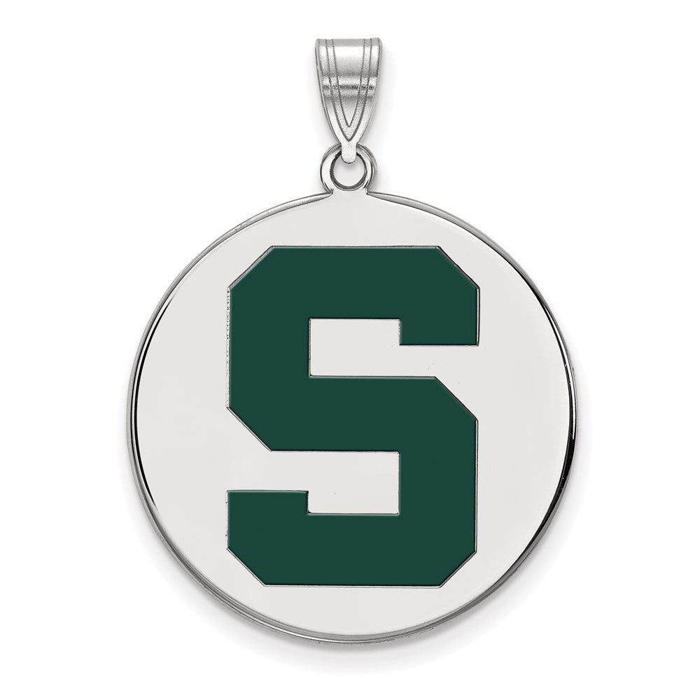 Sterling Silver Rhodium Plated Logoart Michigan State University Letter S Extra Large Enameled Disc Pendant