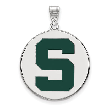 Sterling Silver Rhodium Plated Logoart Michigan State University Letter S Extra Large Enameled Disc Pendant