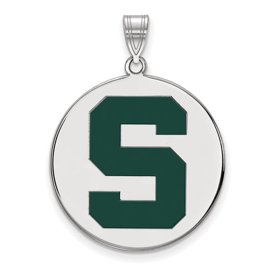 Sterling Silver Rhodium Plated Logoart Michigan State University Letter S Extra Large Enameled Disc Pendant