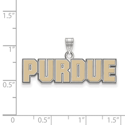 Sterling Silver Rhodium Plated Logoart Purdue University Block Type Small Enameled Pendant