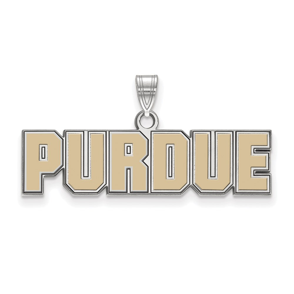 Sterling Silver Rhodium Plated Logoart Purdue University Block Type Small Enameled Pendant