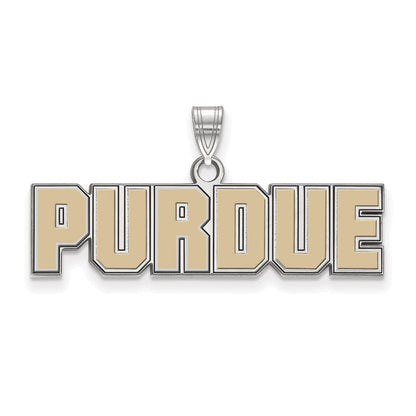 Sterling Silver Rhodium Plated Logoart Purdue University Block Type Small Enameled Pendant