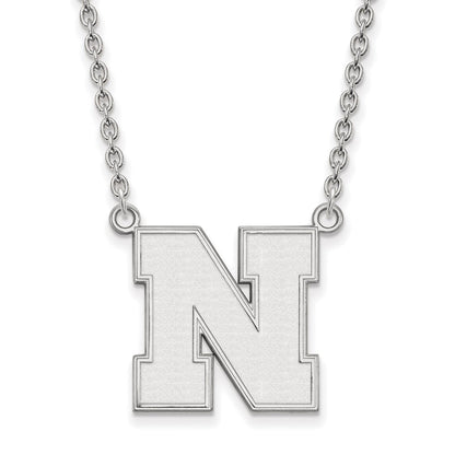 10K White Gold Logoart University Of Nebraska Letter N Large Pendant 18 Inch Necklace