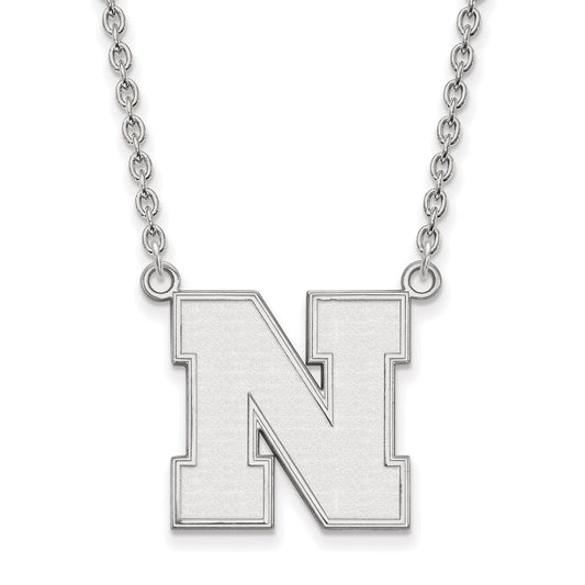 14K White Gold Logoart University Of Nebraska Letter N Large Pendant 18 Inch Necklace