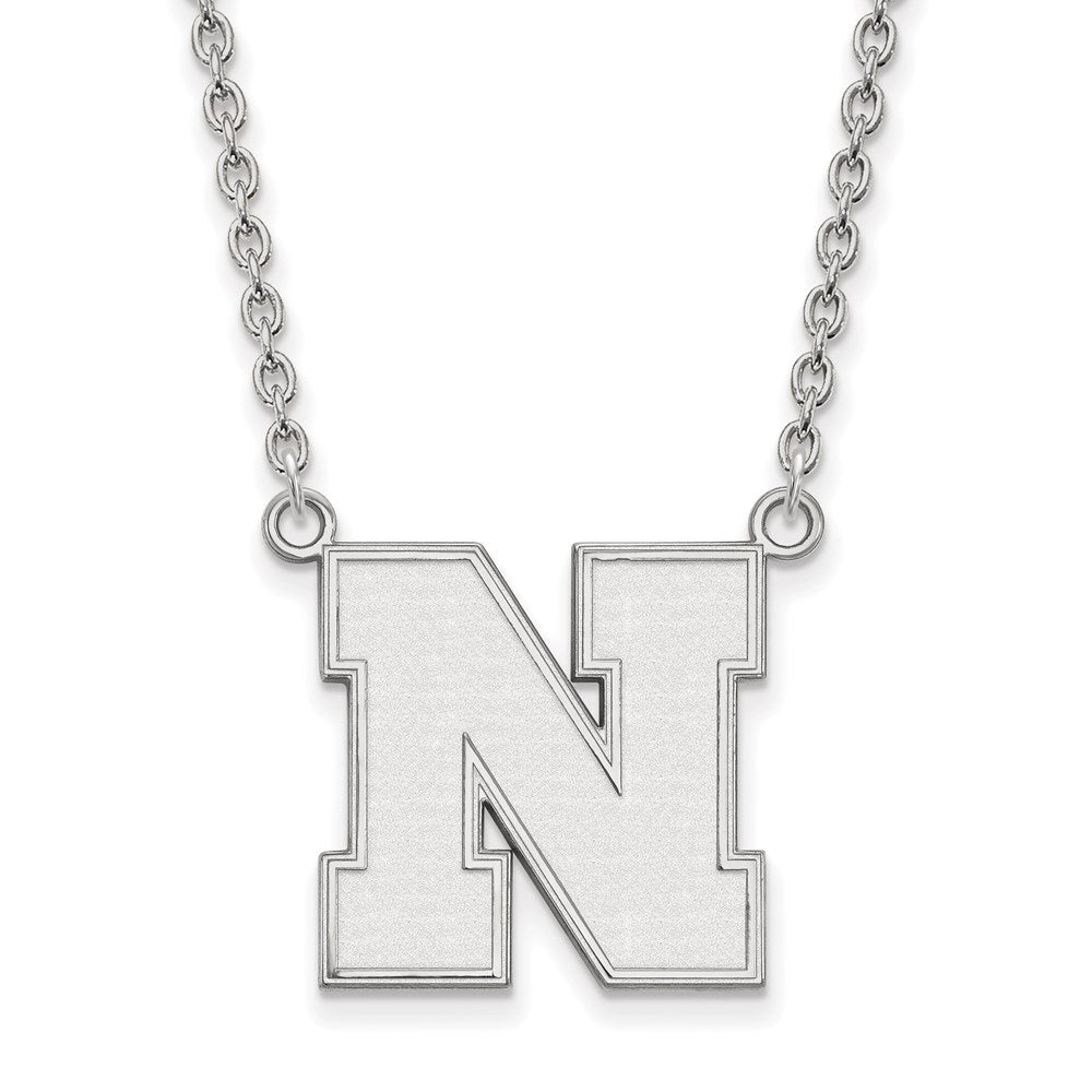 Sterling Silver Rhodium Plated Logoart University Of Nebraska Letter N Large Pendant 18 Inch Necklace