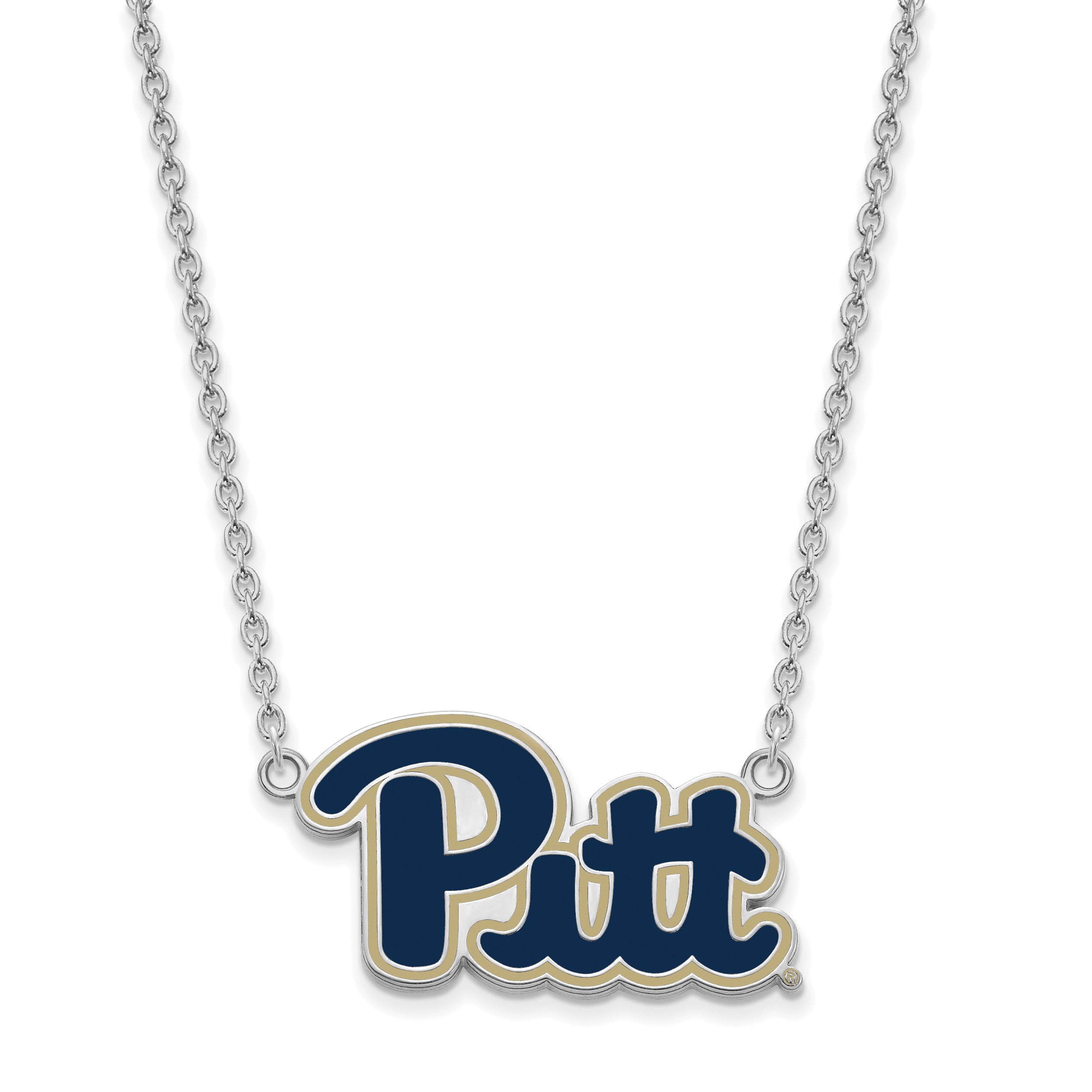 Sterling Silver Rhodium Plated Logoart University Of Pittsburgh Large Enameled Pendant 18 Inch Necklace