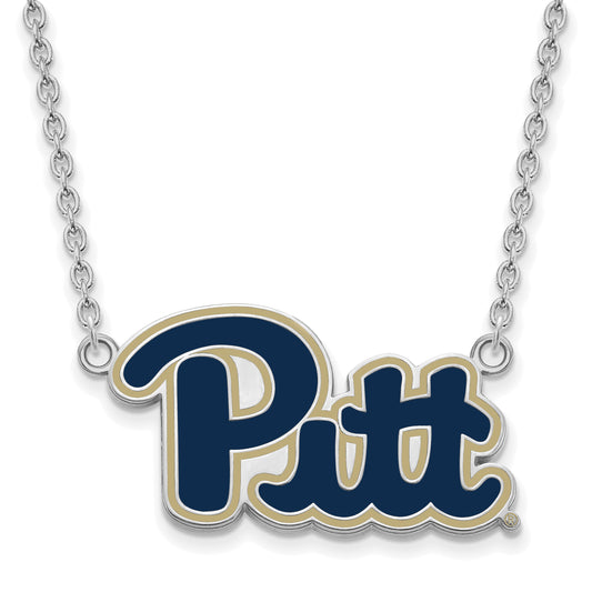 Sterling Silver Rhodium Plated Logoart University Of Pittsburgh Large Enameled Pendant 18 Inch Necklace