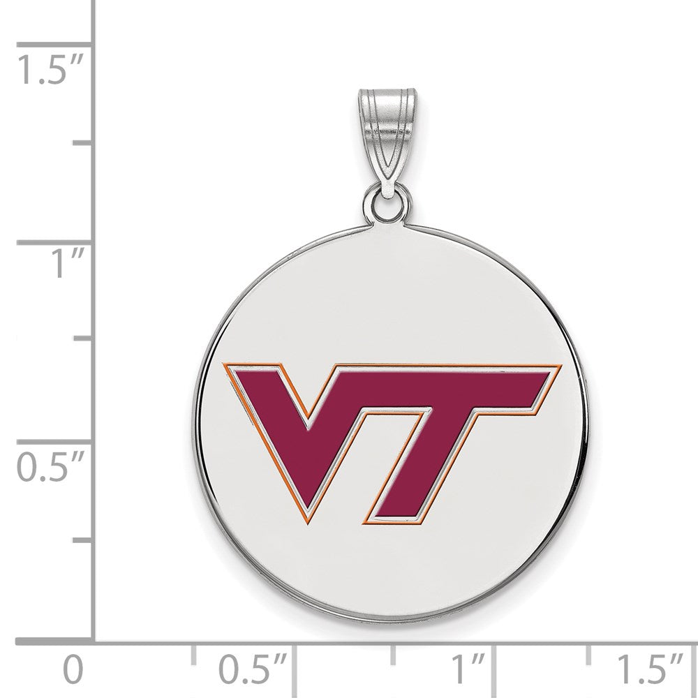 Sterling Silver Rhodium Plated Logoart Virginia Tech V T Extra Large Enameled Disc Pendant