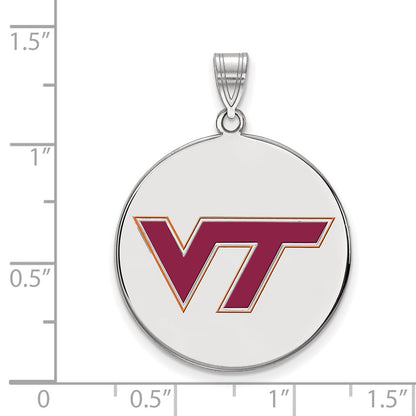 Sterling Silver Rhodium Plated Logoart Virginia Tech V T Extra Large Enameled Disc Pendant