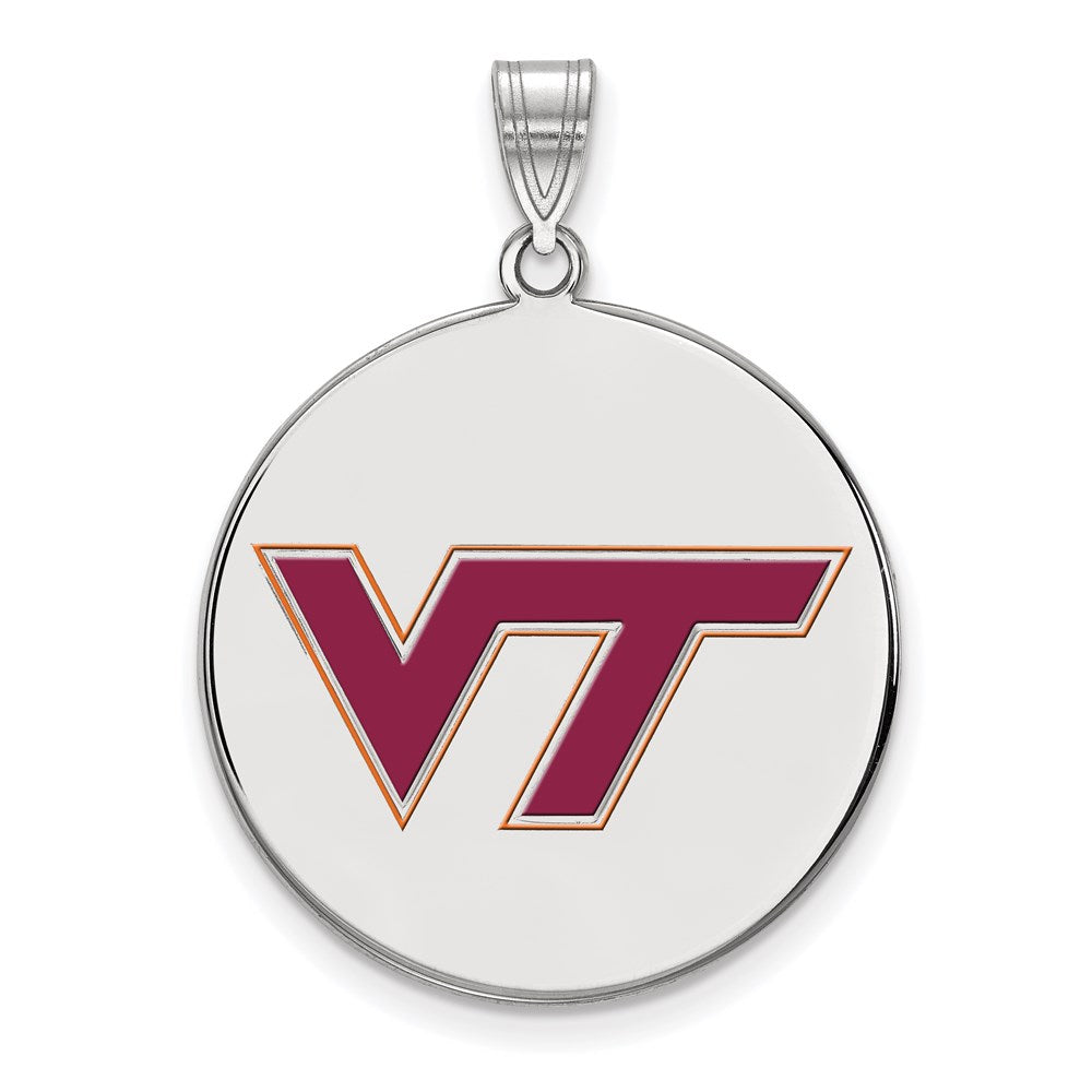 Sterling Silver Rhodium Plated Logoart Virginia Tech V T Extra Large Enameled Disc Pendant