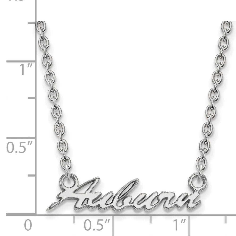 Sterling Silver Rhodium Plated Logoart Auburn University Medium Script Pendant 18 Inch Necklace