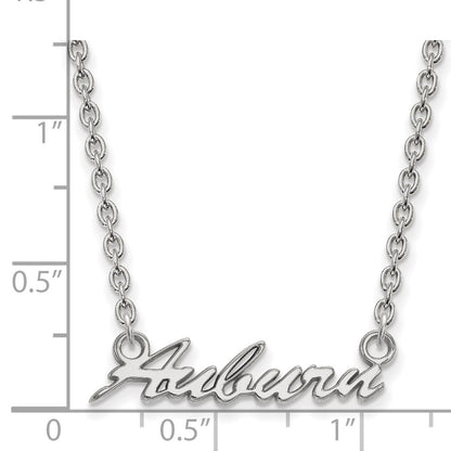 Sterling Silver Rhodium Plated Logoart Auburn University Medium Script Pendant 18 Inch Necklace