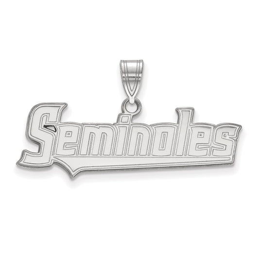 Sterling Silver Rhodium Plated Logoart Florida State University Seminoles Script Large Pendant