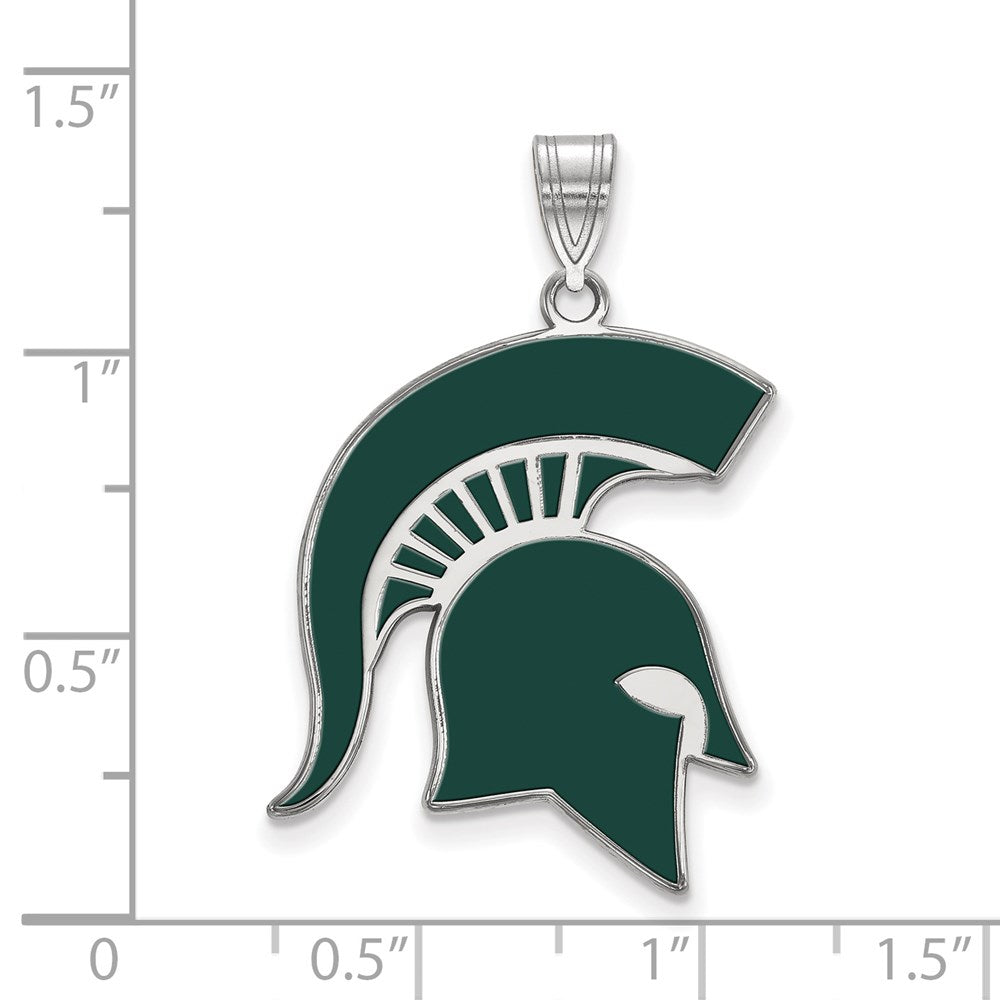 Sterling Silver Rhodium Plated Logoart Michigan State University Spartan Extra Large Enameled Pendant
