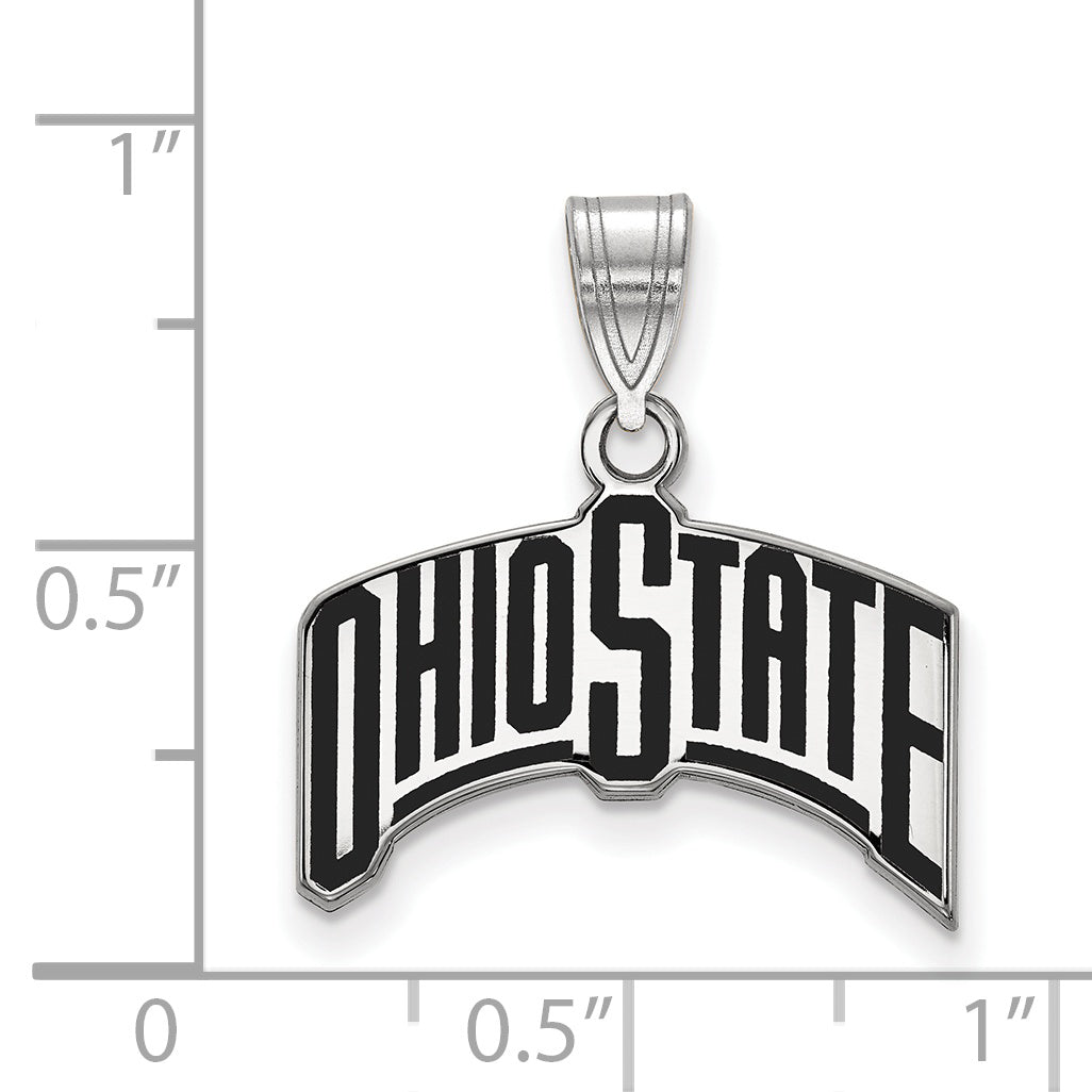 Sterling Silver Rhodium Plated Logoart The Ohio State University Large Enameled Pendant