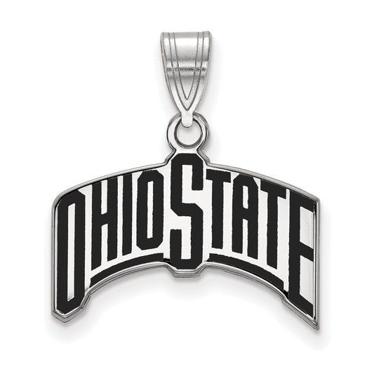 Sterling Silver Rhodium Plated Logoart The Ohio State University Large Enameled Pendant