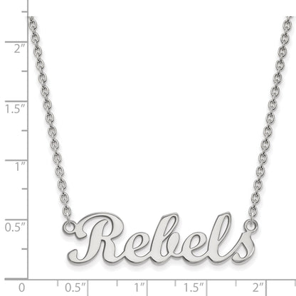 Sterling Silver Rhodium Plated Logoart University Of Mississippi Rebels Script Bar 18 Inch Necklace