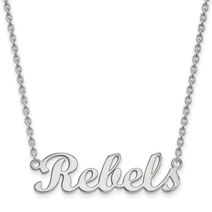 Sterling Silver Rhodium Plated Logoart University Of Mississippi Rebels Script Bar 18 Inch Necklace