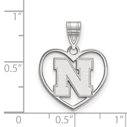 Sterling Silver Rhodium Plated Logoart University Of Nebraska Letter N Heart Pendant