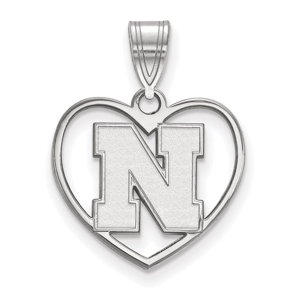 Sterling Silver Rhodium Plated Logoart University Of Nebraska Letter N Heart Pendant
