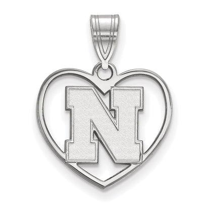 Sterling Silver Rhodium Plated Logoart University Of Nebraska Letter N Heart Pendant