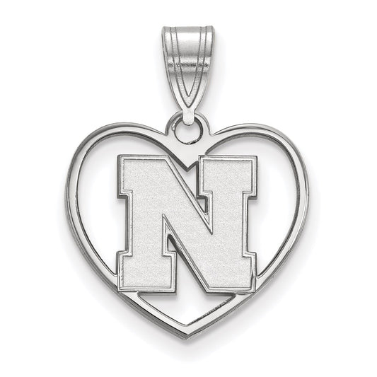 Sterling Silver Rhodium Plated Logoart University Of Nebraska Letter N Heart Pendant