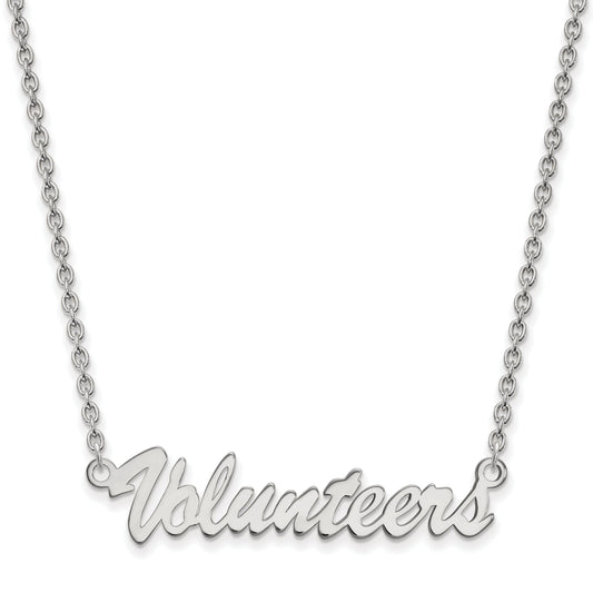 Sterling Silver Rhodium Plated Logoart University Of Tennessee Volunteers Script Medium Pendant 18 Inch Necklace