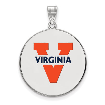 Sterling Silver Rhodium Plated Logoart University Of Virginia Extra Large Enameled Disc Pendant