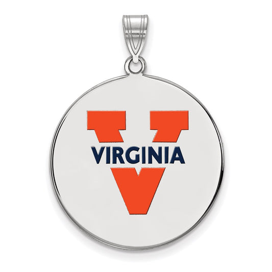 Sterling Silver Rhodium Plated Logoart University Of Virginia Extra Large Enameled Disc Pendant