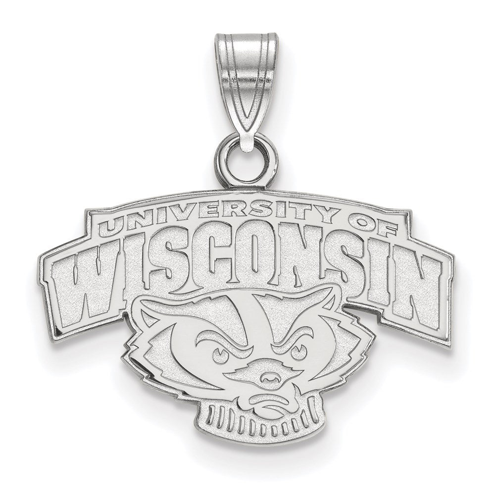 Sterling Silver Rhodium Plated Logoart University Of Wisconsin Small Pendant