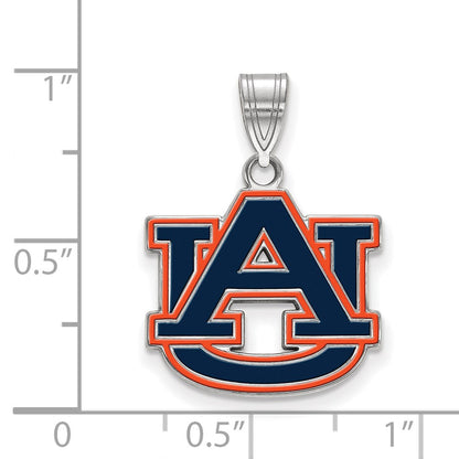 Sterling Silver Rhodium Plated Logoart Auburn University A U Medium Enameled Pendant