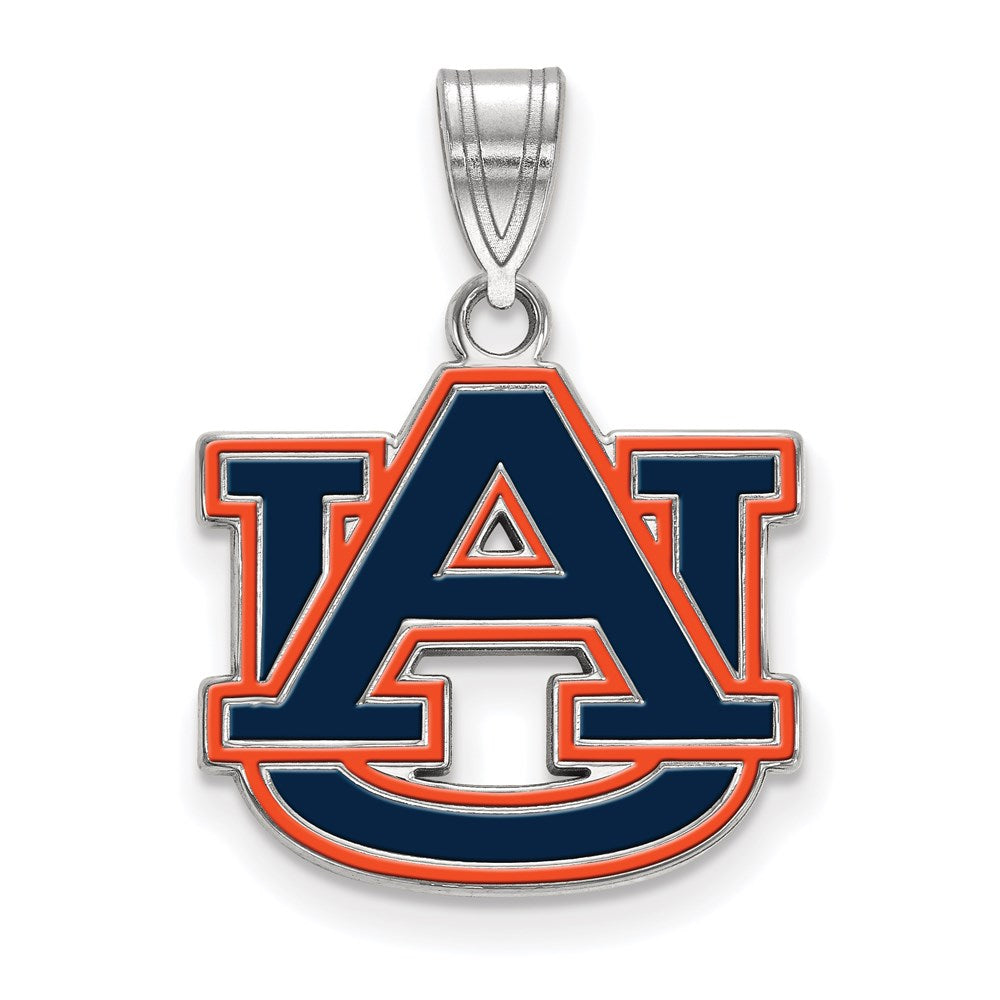 Sterling Silver Rhodium Plated Logoart Auburn University A U Medium Enameled Pendant