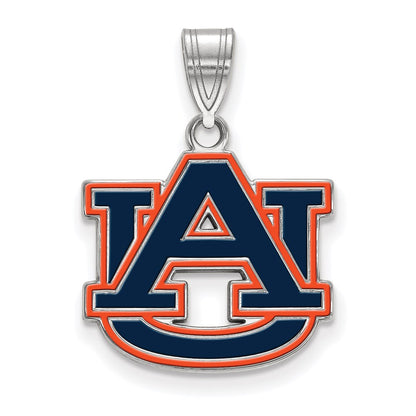 Sterling Silver Rhodium Plated Logoart Auburn University A U Medium Enameled Pendant