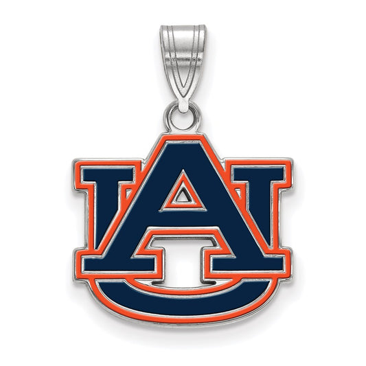 Sterling Silver Rhodium Plated Logoart Auburn University A U Medium Enameled Pendant