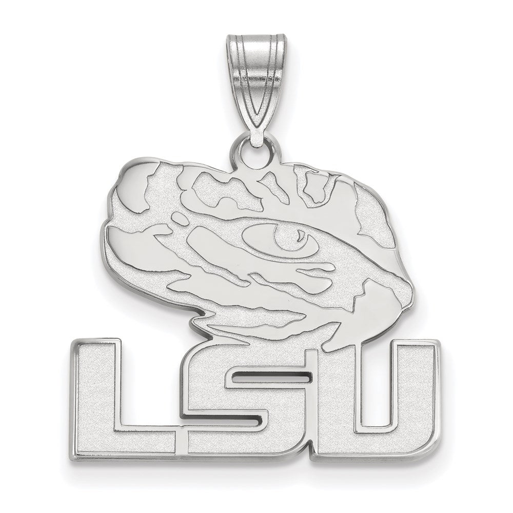 14K White Gold Logoart Louisiana State University L S U Tiger Eye Large Pendant