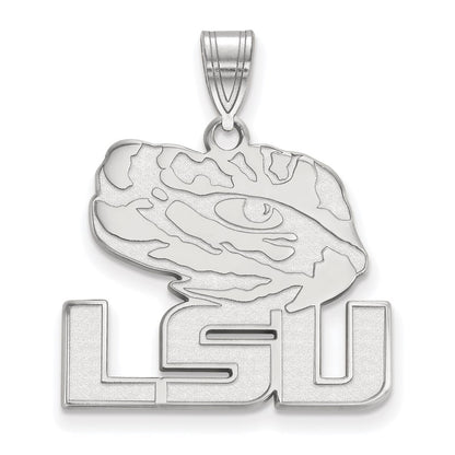 Sterling Silver Rhodium Plated Logoart Louisiana State University L S U Tiger Eye Large Pendant