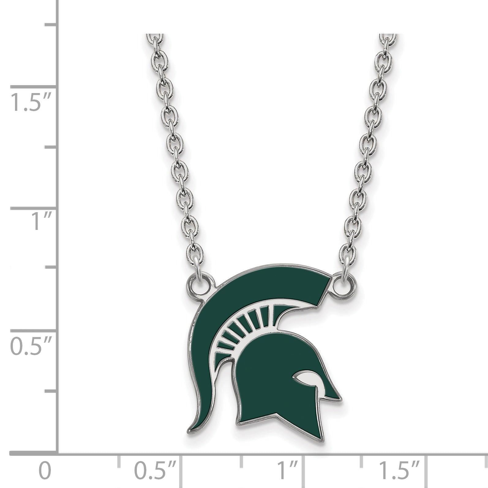 Sterling Silver Rhodium Plated Logoart Michigan State University Spartan Large Enameled Pendant 18 Inch Necklace