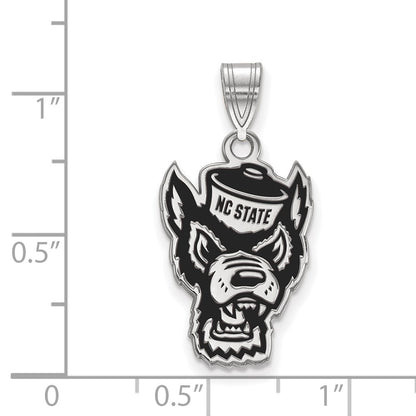 Sterling Silver Rhodium Plated Logoart North Carolina State University Wolf Large Enameled Pendant