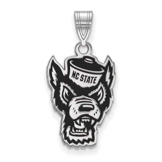 Sterling Silver Rhodium Plated Logoart North Carolina State University Wolf Large Enameled Pendant