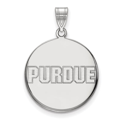 Sterling Silver Rhodium Plated Logoart Purdue University Block Type Large Disc Pendant