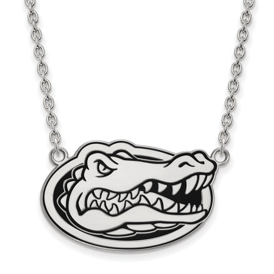 Sterling Silver Rhodium Plated Logoart University Of Florida Gator Large Enameled Pendant 18 Inch Necklace