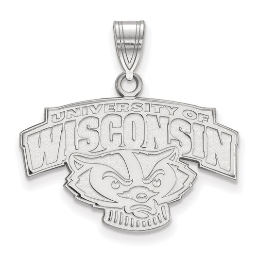 14K White Gold Logoart University Of Wisconsin Medium Pendant