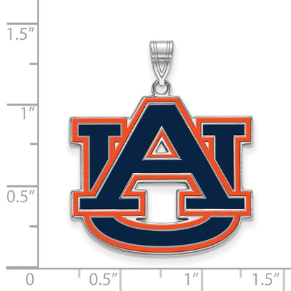 Sterling Silver Rhodium Plated Logoart Auburn University A U Extra Large Enameled Pendant