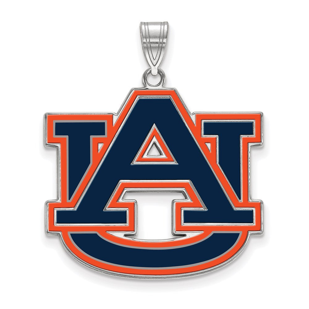Sterling Silver Rhodium Plated Logoart Auburn University A U Extra Large Enameled Pendant