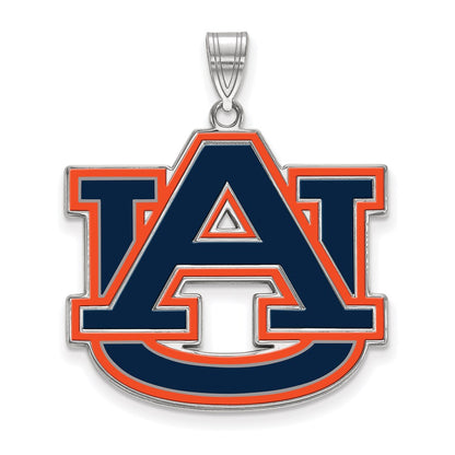 Sterling Silver Rhodium Plated Logoart Auburn University A U Extra Large Enameled Pendant