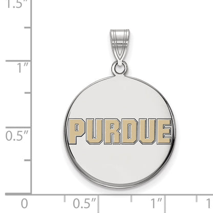 Sterling Silver Rhodium Plated Logoart Purdue University Block Type Large Enameled Disc Pendant