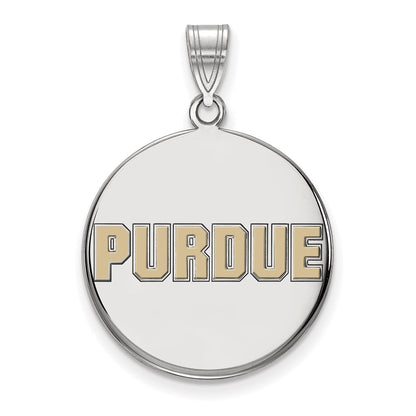 Sterling Silver Rhodium Plated Logoart Purdue University Block Type Large Enameled Disc Pendant